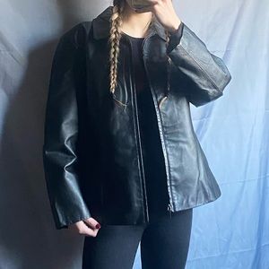 Worthington 90s Classic Vintage XL Black Lined Genuine Leather Jacket Coat